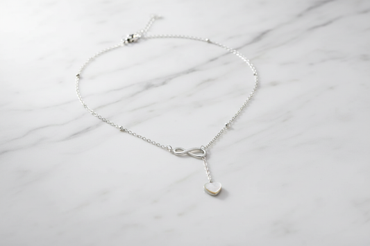 Silver Infinity Heart Lariat Necklace